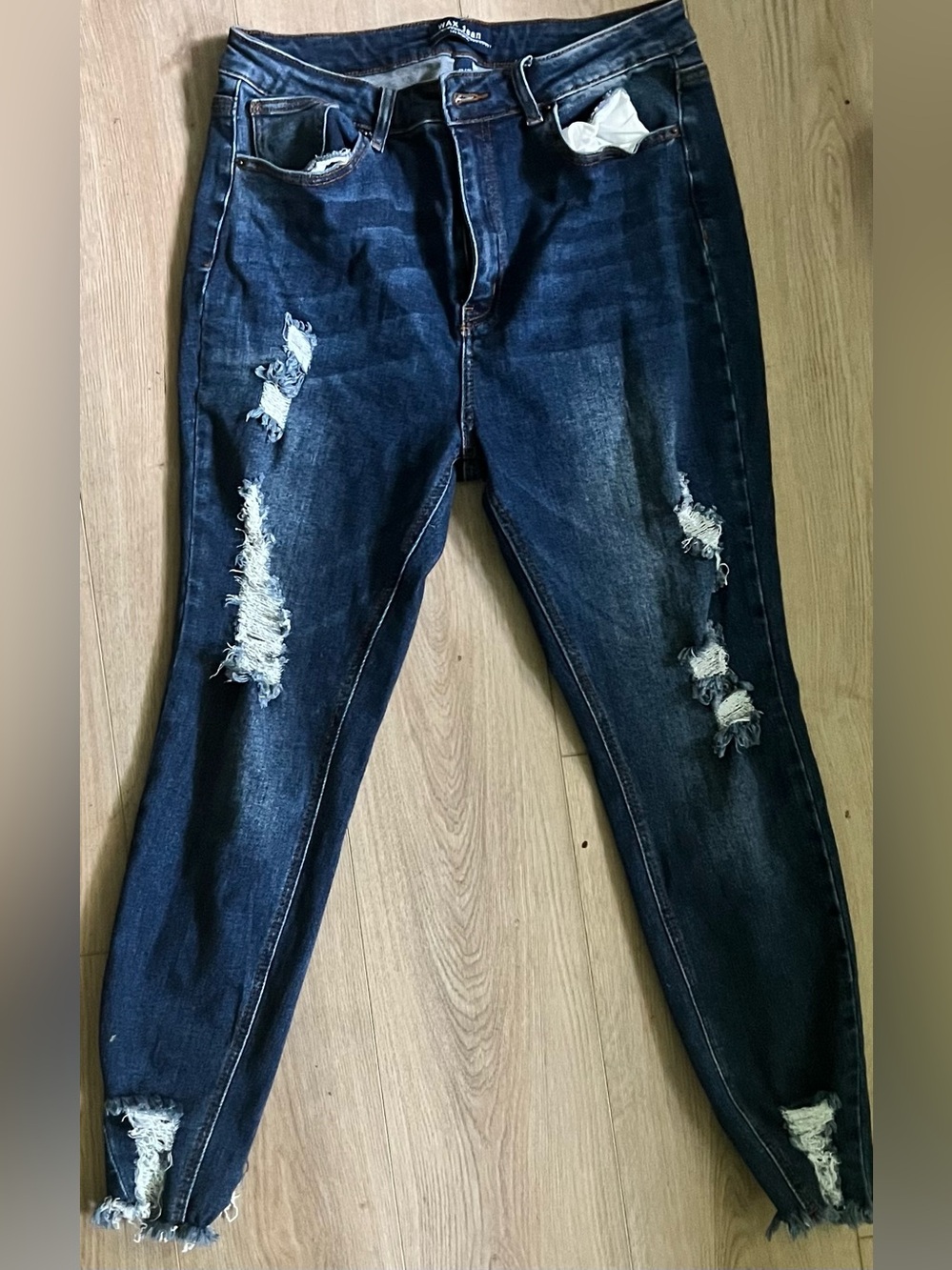 Wax Jean Women's Dark Blue Distressed Skinny Jeans